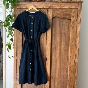 Zara navy blue  midi linen dress